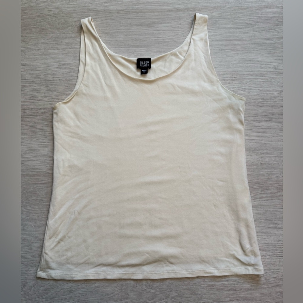 Eileen Fisher Stretch 100% Silk Tank in Ivory - Picture 3 of 9